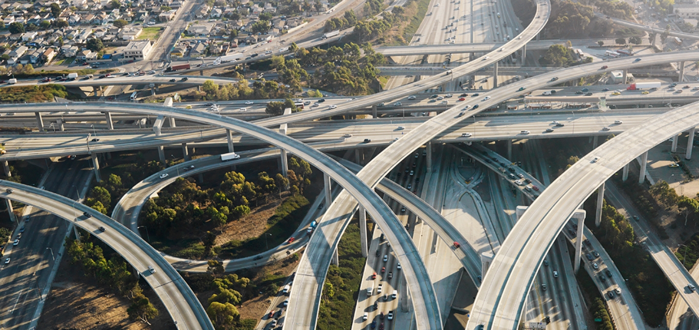 California freeways, with many different levels and turns.